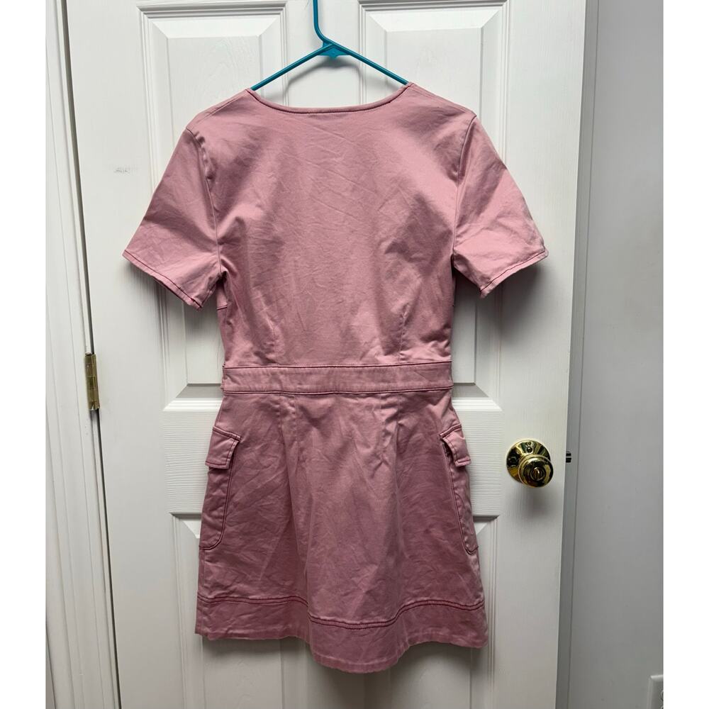 Finders Keepers Dress Pink Button Down Cargo Mini Cotton Stretch Mini Women's 8 - Picture 4 of 8